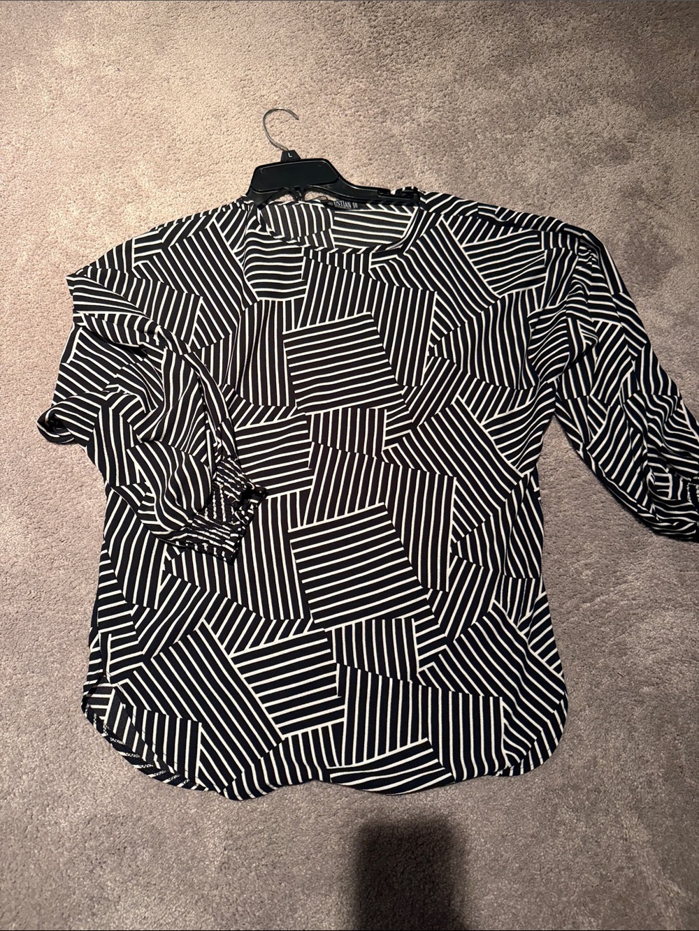 Black & White Geometric Stripe Blouse - Women's Long Sleeve Top